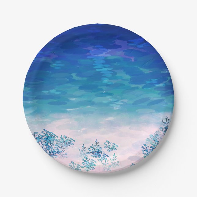 Blue Ocean Sea Beach Paper Plates (Front)