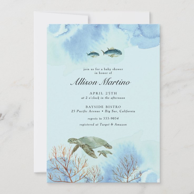Blue Ocean Sea Turtle Baby Shower Invitation Zazzle