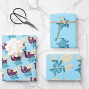 Blue Ocean Sea Turtle Digital Design Wrapping Paper Sheets