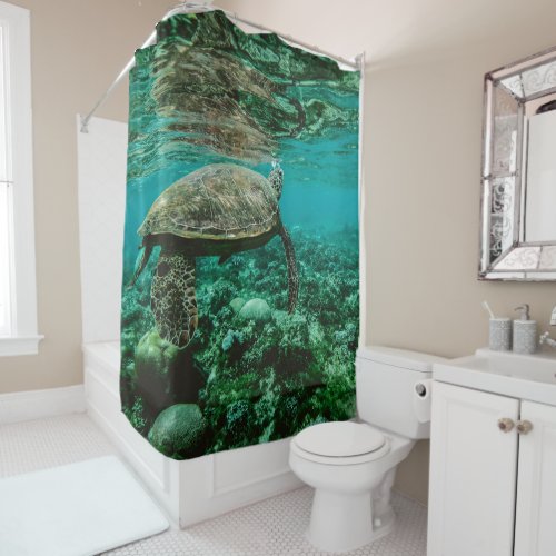 Blue ocean sea turtle green turtle shower curtain