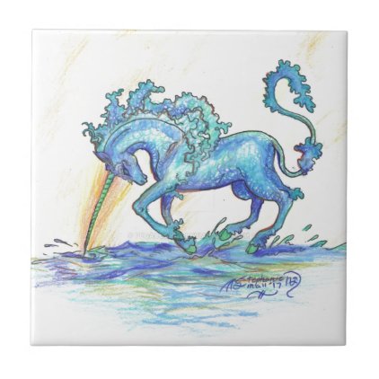 Blue Ocean Sea Unicorn Fish Horse Hippocampus Ceramic Tile