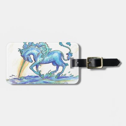 Blue Ocean Sea Unicorn Fish Horse Hippocampus Luggage Tag