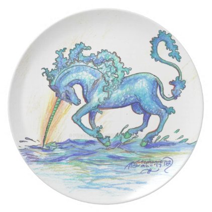 Blue Ocean Sea Unicorn Fish Horse Hippocampus Melamine Plate