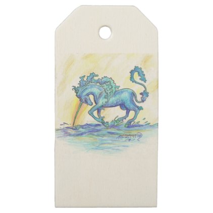 Blue Ocean Sea Unicorn Fish Horse Hippocampus Wooden Gift Tags