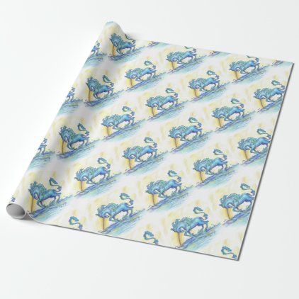 Blue Ocean Sea Unicorn Fish Horse Hippocampus Wrapping Paper