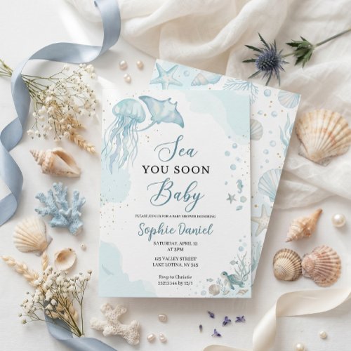 Blue Ocean Sea You Soon Baby Shower Invitation