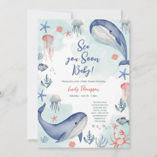 Blue Ocean Sea You Soon Summer Baby Shower  Invitation