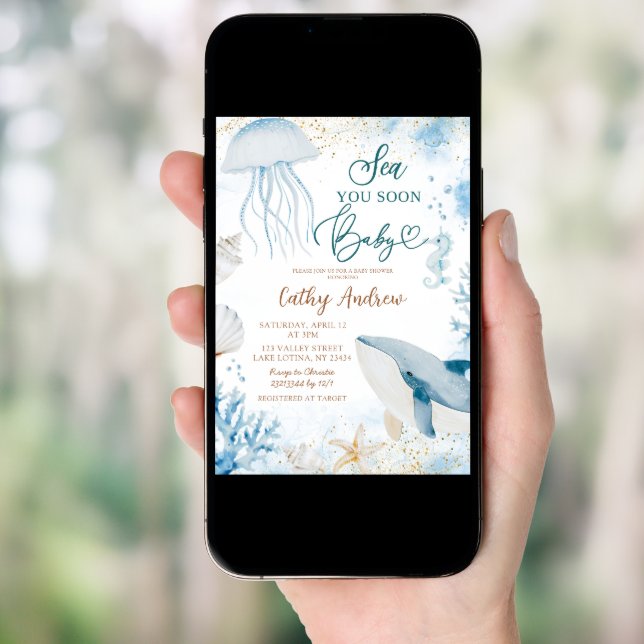 Blue Ocean Sea You Soon Summer Baby Shower Invitation (Front Digital)