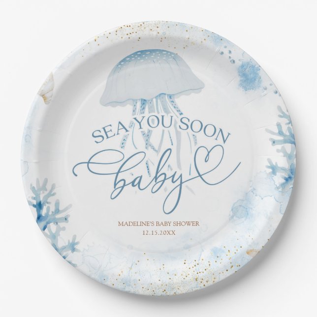 Blue Ocean Sea You Soon Summer Paper Plate (Front)