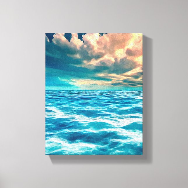 Blue Ocean Seascape Cloudy Sky Digital Painting  Canvas Print (Front)