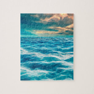 Blue Ocean Seascape Cloudy Sky Digital Painting Jigsaw Puzzle