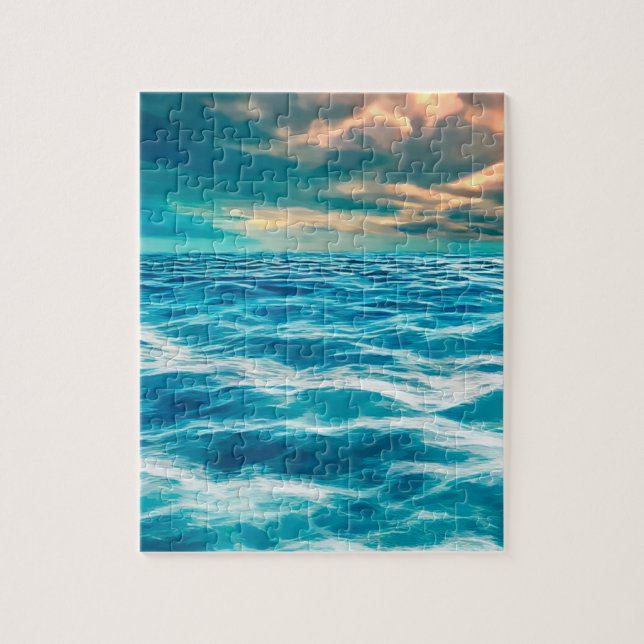 Blue Ocean Seascape Cloudy Sky Digital Painting   Jigsaw Puzzle (Vertical)