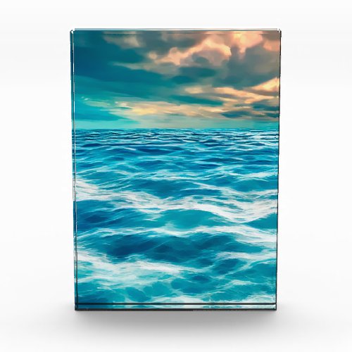Blue Ocean Seascape Cloudy Sky Digital Painting    Photo Block