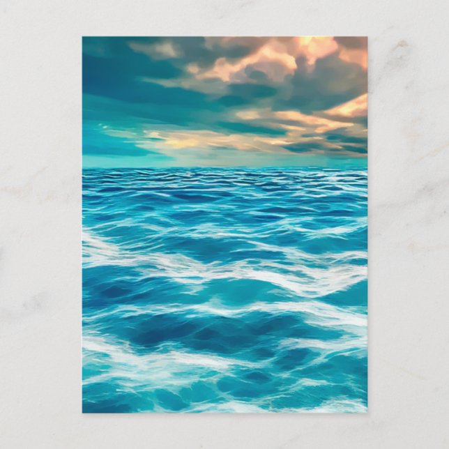 Blue Ocean Seascape Cloudy Sky Digital Painting   Postcard (Front)