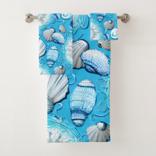 Blue Ocean Seashells Pattern Bath Towel Set