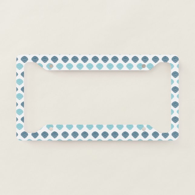 Blue Ocean Seashells Pattern Design License Plate Frame (Front)