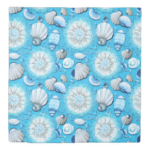 Blue Ocean Seashells Pattern Duvet Cover