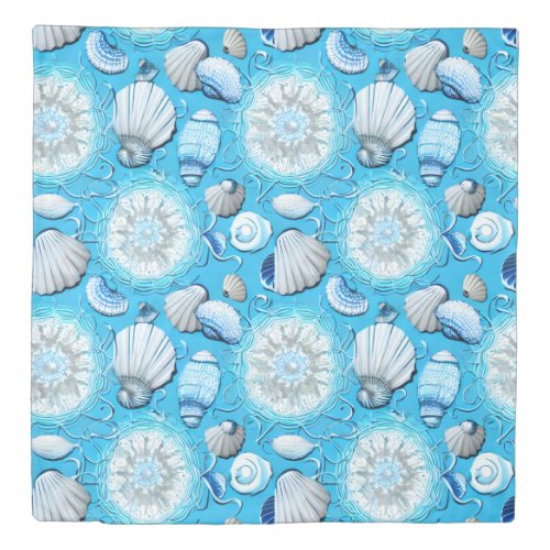 Blue Ocean Seashells Pattern    Duvet Cover