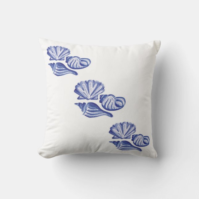 Blue Ocean Seashells Throw Pillow (Front)