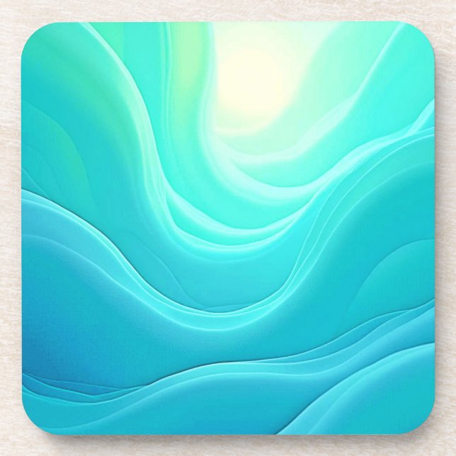 Blue Ocean Serenity Abstract Waves Design Beverage Coaster (Front)