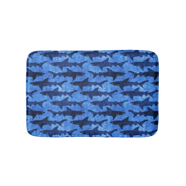 Blue Ocean Shark Attack Bathroom Mat (Front)