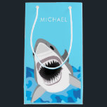 Blue Ocean Shark Attack Birthday Wrapping Small Gift Bag<br><div class="desc">Menacing great white shark leaps from the waves. Personalize with your own name or text or leave it blank as you choose.</div>