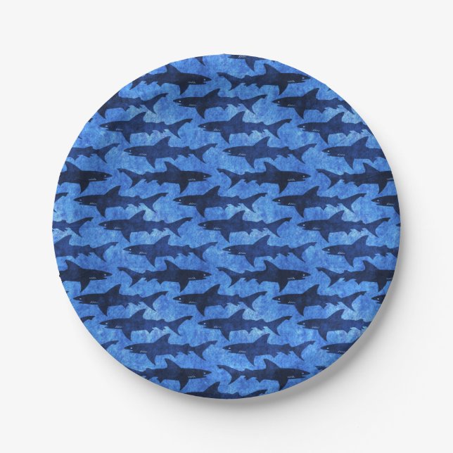 Blue Ocean Shark Attack Paper Plates (Front)