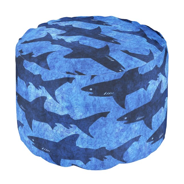 Blue Ocean Shark Attack Pouf (Angled Front)