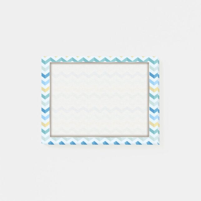 Blue Ocean Shore Chevron Stripes w/ Round Monogram Post-it Notes (Front)