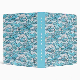 Blue Ocean Stained Glass Dolphins 3 Ring Binder