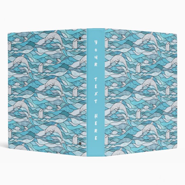 Blue Ocean Stained Glass Dolphins 3 Ring Binder (Background)