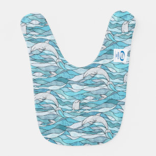 Blue Ocean Stained Glass Dolphins Baby Bib