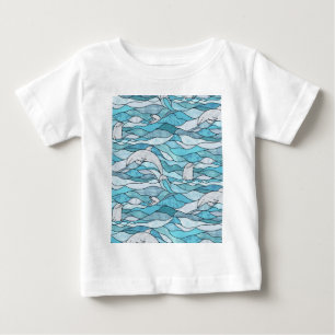 Blue Ocean Stained Glass Dolphins Baby T-Shirt