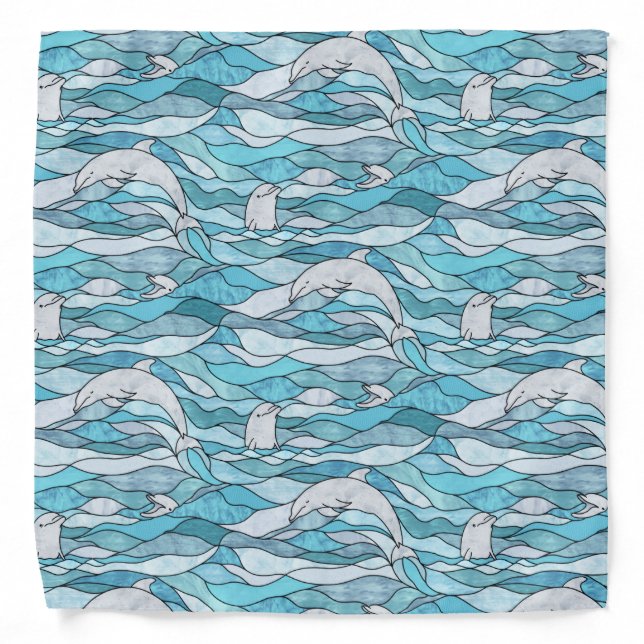 Blue Ocean Stained Glass Dolphins Bandana (Front)