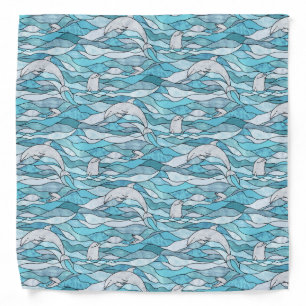 Blue Ocean Stained Glass Dolphins Bandana
