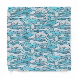 Blue Ocean Stained Glass Dolphins Bandana
