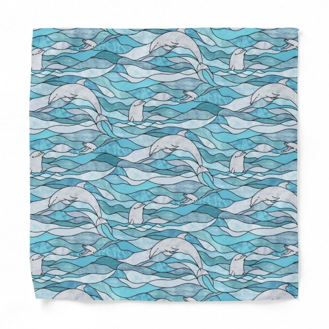 Blue Ocean Stained Glass Dolphins Bandana (Front)