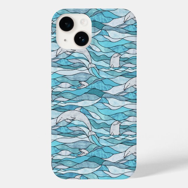 Blue Ocean Stained Glass Dolphins Case-Mate iPhone Case (Back)