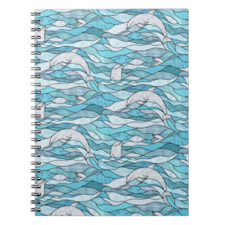 Blue Ocean Stained Glass Dolphins Notebook