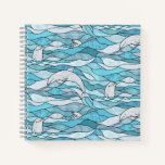 Blue Ocean Stained Glass Dolphins Notebook