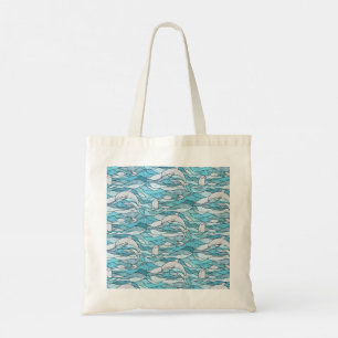 Blue Ocean Stained Glass Dolphins Tote Bag