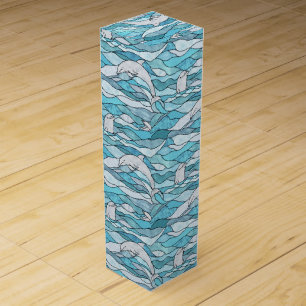 Blue Ocean Stained Glass Dolphins Wine Box