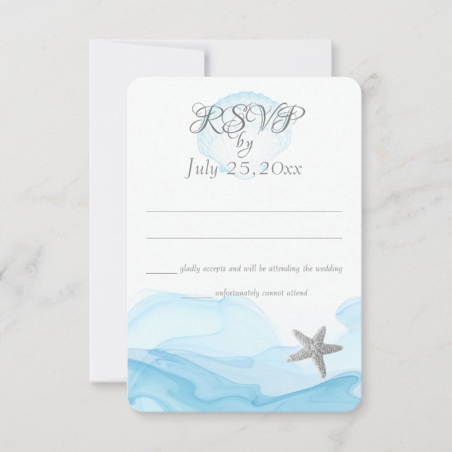 Blue Ocean Starfish Tropical Beach Wedding Invitation (Front)