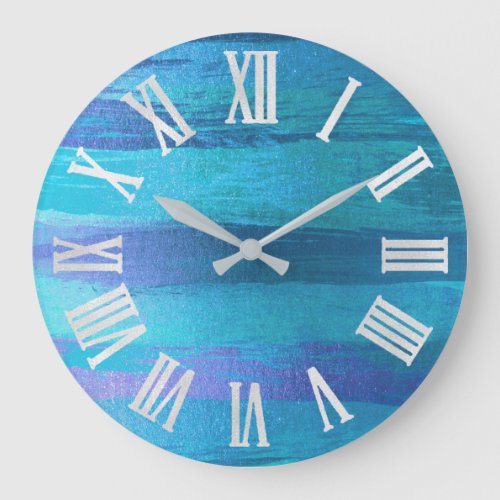 BLUE OCEAN  STROKES BEACH HOUSE Roman Numbers Large Clock