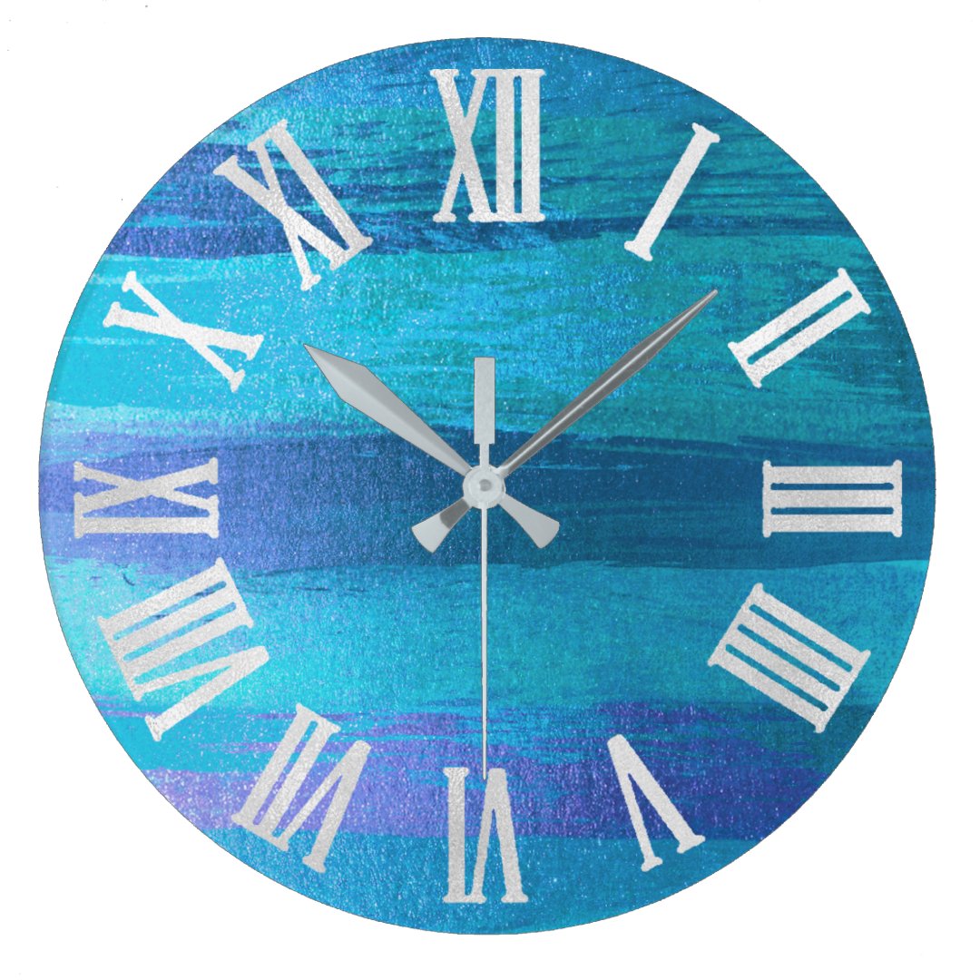 BLUE OCEAN SUMMER BEACH HOUSE Roman Numbers Large Clock | Zazzle