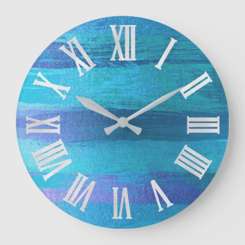 BLUE OCEAN  SUMMER BEACH HOUSE Roman Numbers Large Clock