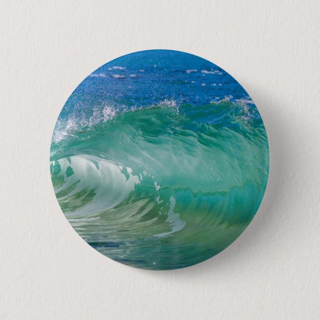 Blue Ocean Summer Beach Waves Button (Front)