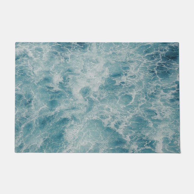 Blue Ocean Summer Beach Waves Doormat (Front)