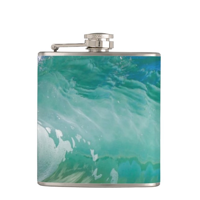 Blue Ocean Summer Beach Waves Flask (Front)