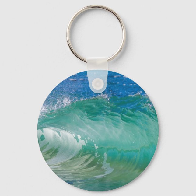 Blue Ocean Summer Beach Waves Keychain (Front)